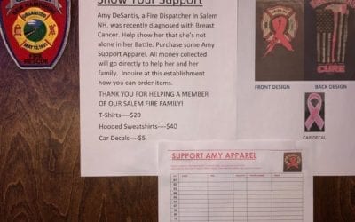 Amy DeSantis, a fire dispatcher in Salem NH was recently diagnosed with breast cancer. To do our part, we are joining up with our friends at the Salem fire department selling shirts with the logo’s seen on this post. Come down to get some more info on how to support. ALL money collected will go directly to Amy and her family. Amy, we may not have met, but we’re here to tell you you’re not fighting alone.