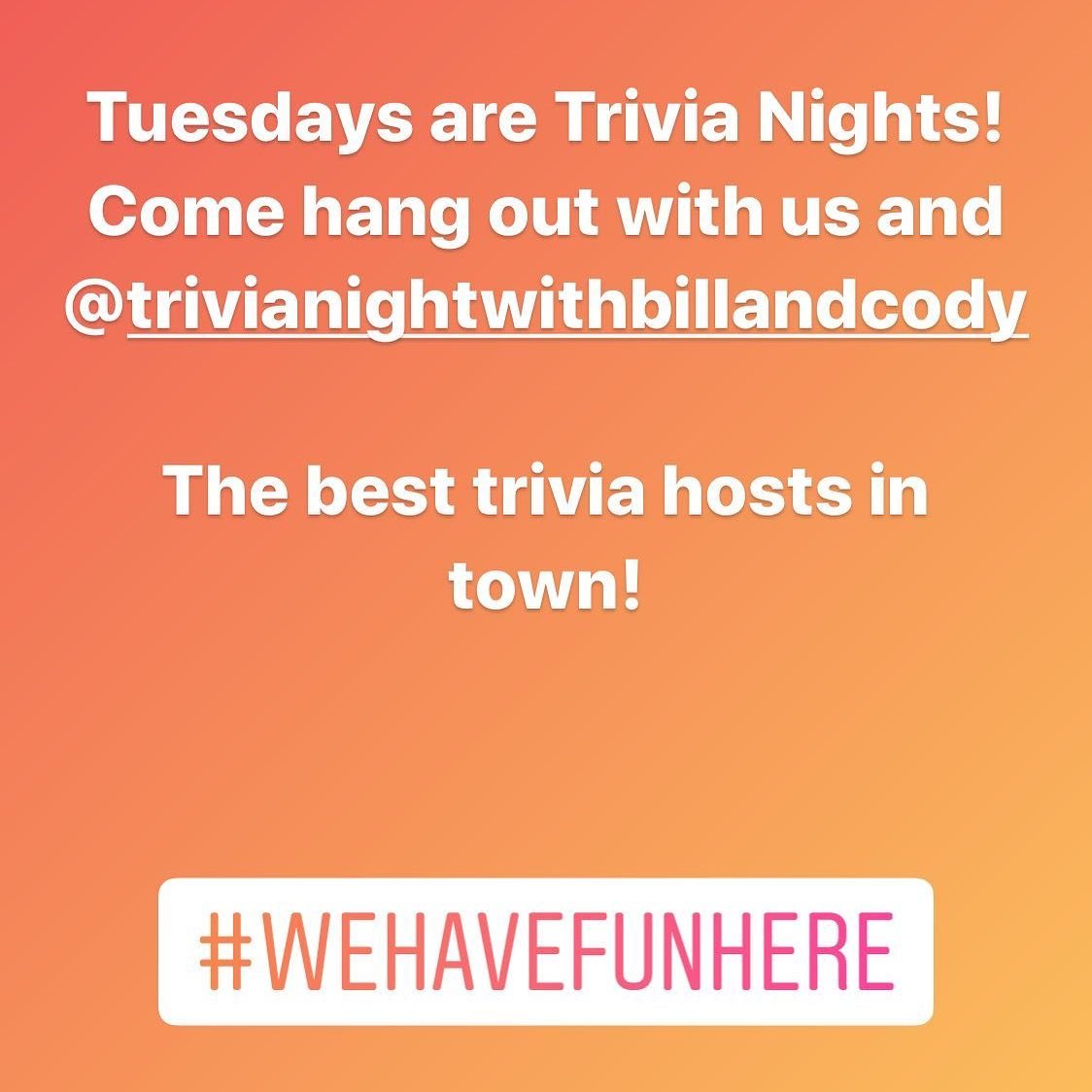 | Shoppers Pub and Eatery Trivia starts at 7 Snow cant stop us trivianightwithbillandcody