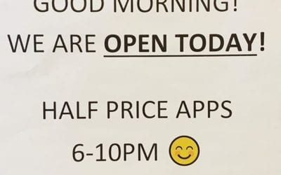 Yesterday was NOT FUN! But we are back up and running today, Monday 1/20/2020 #wehavefunhere #shoppersmht #lunch #apps #dinner #manchester #mondayscanbefun