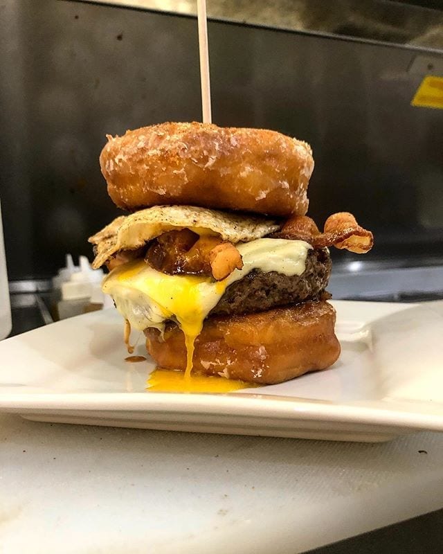 Doughnut be late for brunch And yes that is a breakfast burger on glazed doughnuts 312020