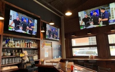 A couple shoppers guys on TV at shoppers talking about the famous shoppers steak tips. @wmur9