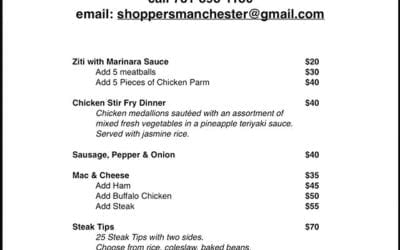 Get your orders in for tomorrow! Taking orders until 3pm today. Call 781-893-1180, let them know you’re calling for the N.H. location. Or shoot us an email, shoppersmanchester@gmail.com All pick ups will be from 3pm-5pm. #trythechickenparm #supportlocalbusiness #shoppersmht #familystyle