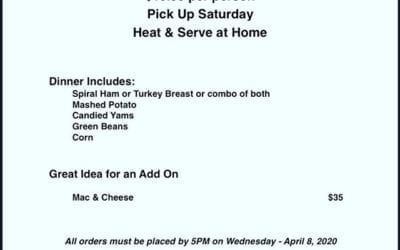 Easter is next weekend. Let us help with Easter Dinner. Offering a complete dinner for $15.99 per person. Meals will be available for pick up Saturday. Heat & Serve at home. All orders must be placed by 5PM on Wednesday – April 8th #easterdinner #shoppersmht #takecareofeachother
