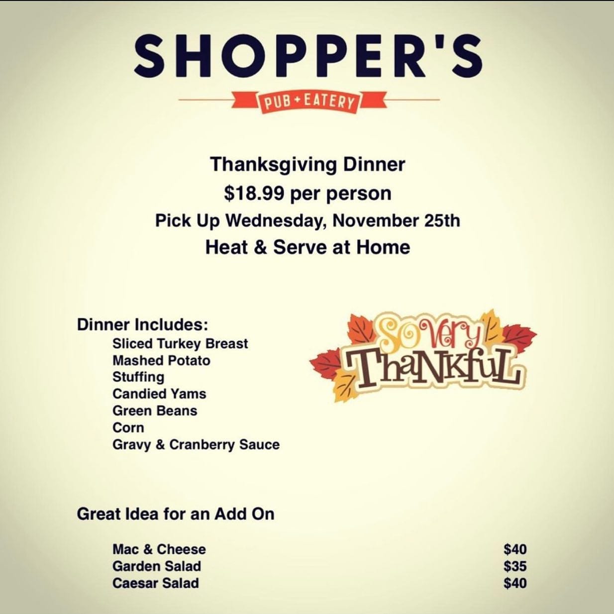 Sunday is the last day to place an order for our thanksgiving meals Save the time and effort and let us cook for you Call us  +1 603 232 5252 to place an order before its too late