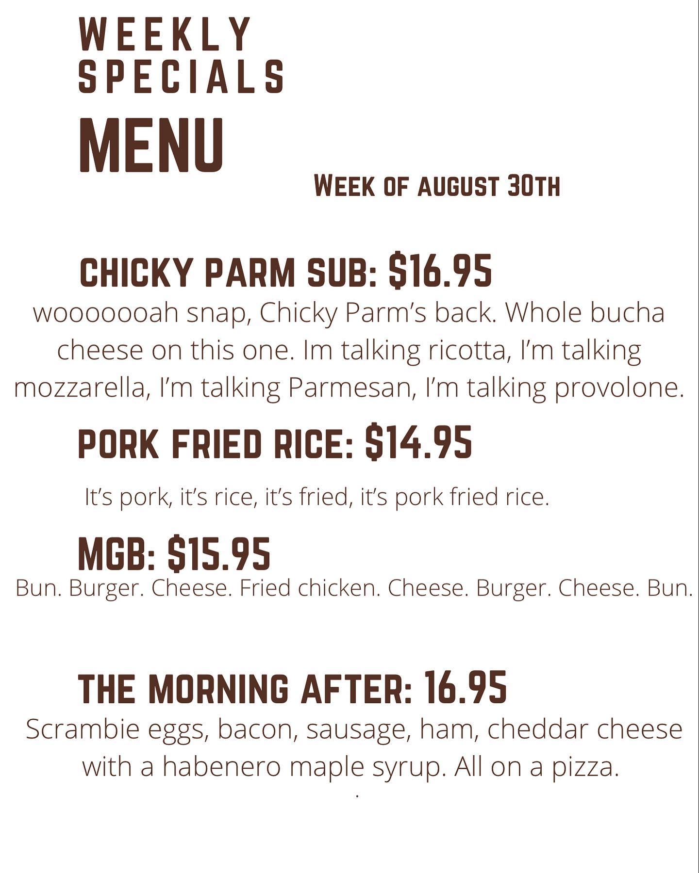 This weeks specials are sure to make you feel all tingly inside If that tingly feeling lasts longer than 24 hours please be sure to contact your primary care physician