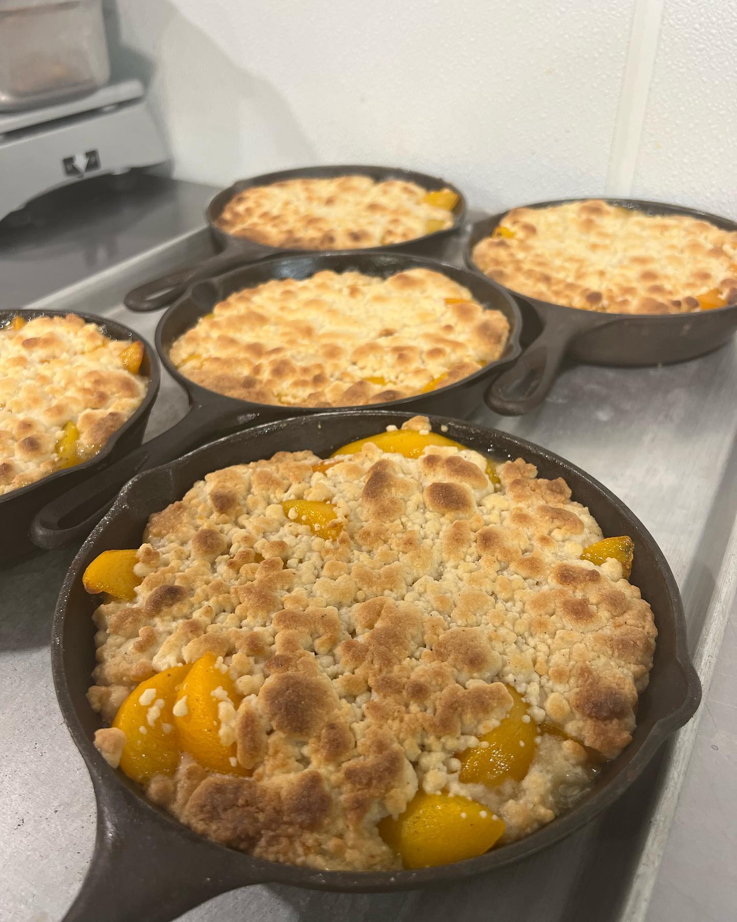 You did it, you win. We caved. We made a dessert. It’s a peach cobbler. Congratulations.