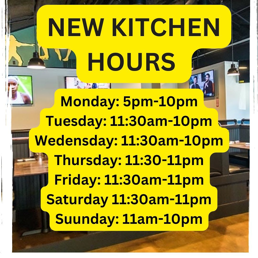 Due to popular demand and all you people that dont know when our kitchen closes we have extended our kitchen hours an extra hour every day ALSO be sure to check out the updated menu with some new items on it
