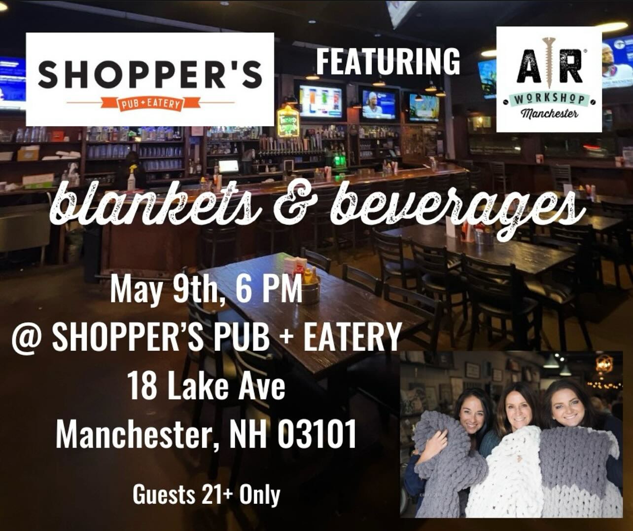 | Shoppers Pub and Eatery WERE JUST ROLLING WITH COLLABS A BLANKET MAKING CLASS WITH BEVYS WHAT I KNOW IM EXCITED TOO LINK IN BIO