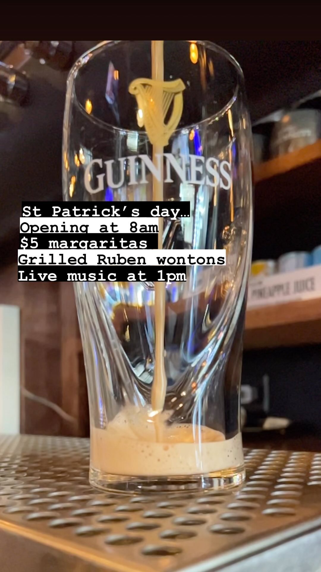 Open at 8am tomorrow for St Patricks Day mix in a water