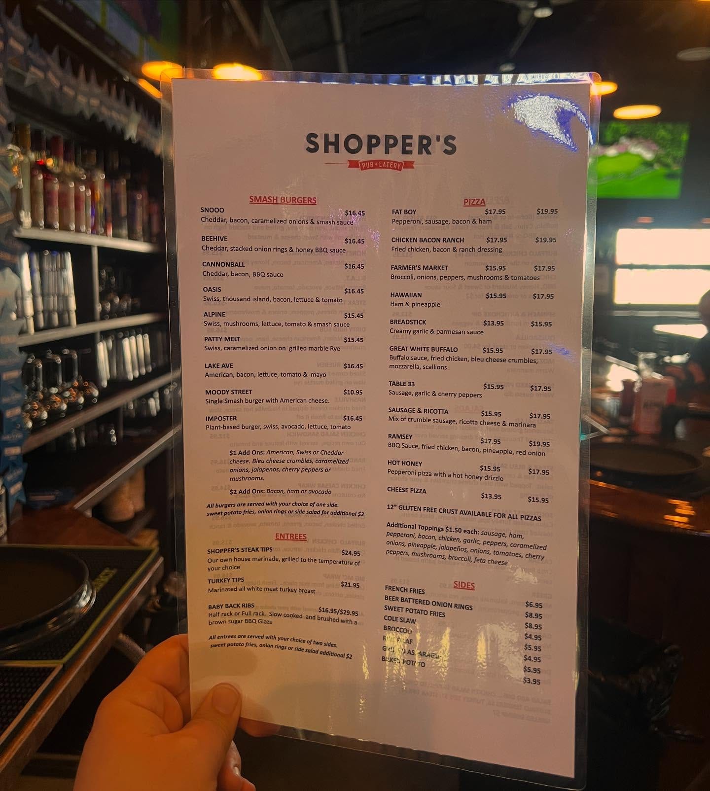 | Shoppers Pub and Eatery NEW MENU WHO DIS