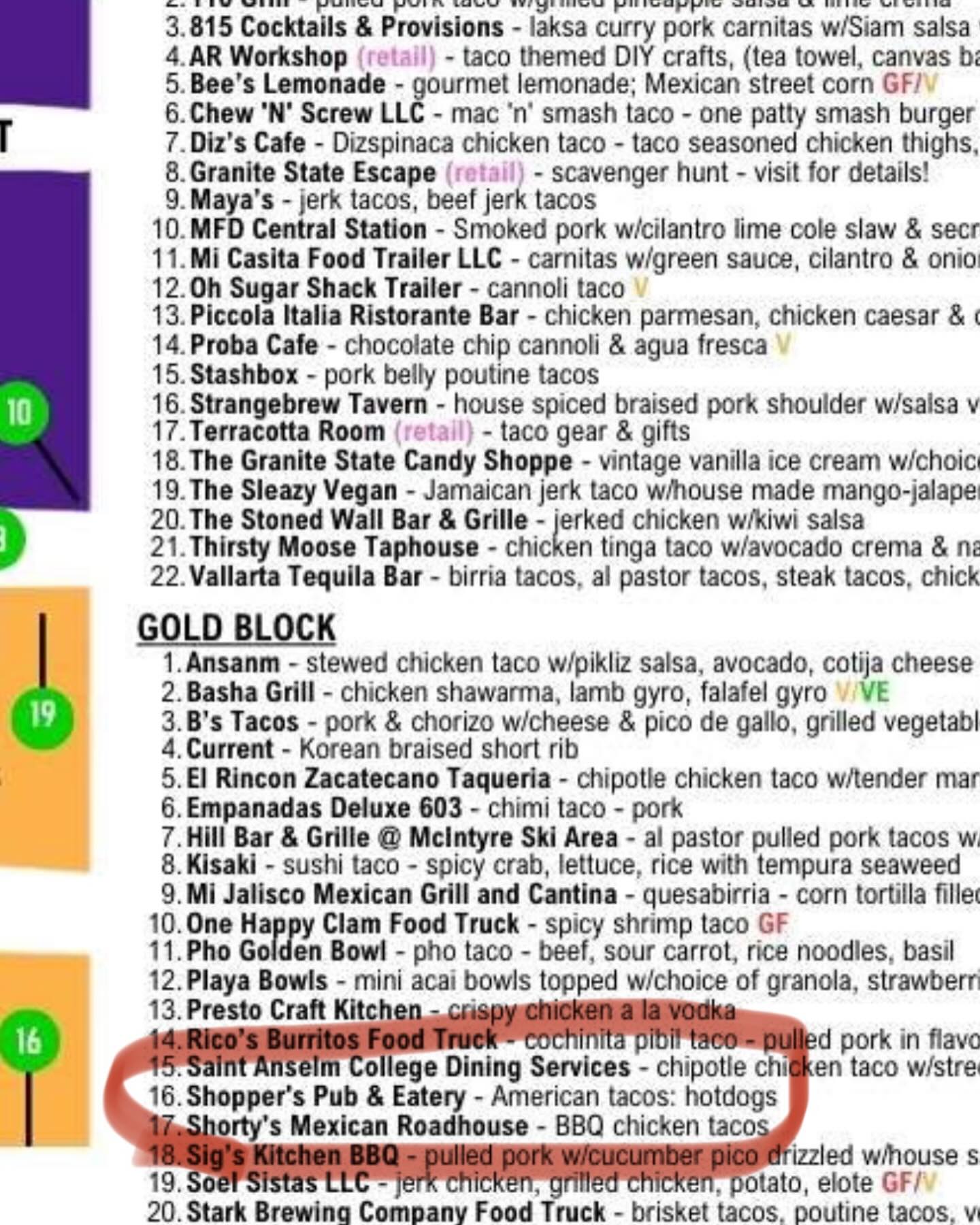 | Shoppers Pub and Eatery WHATS UP TACO TOUR HOWS YA HOTDOG