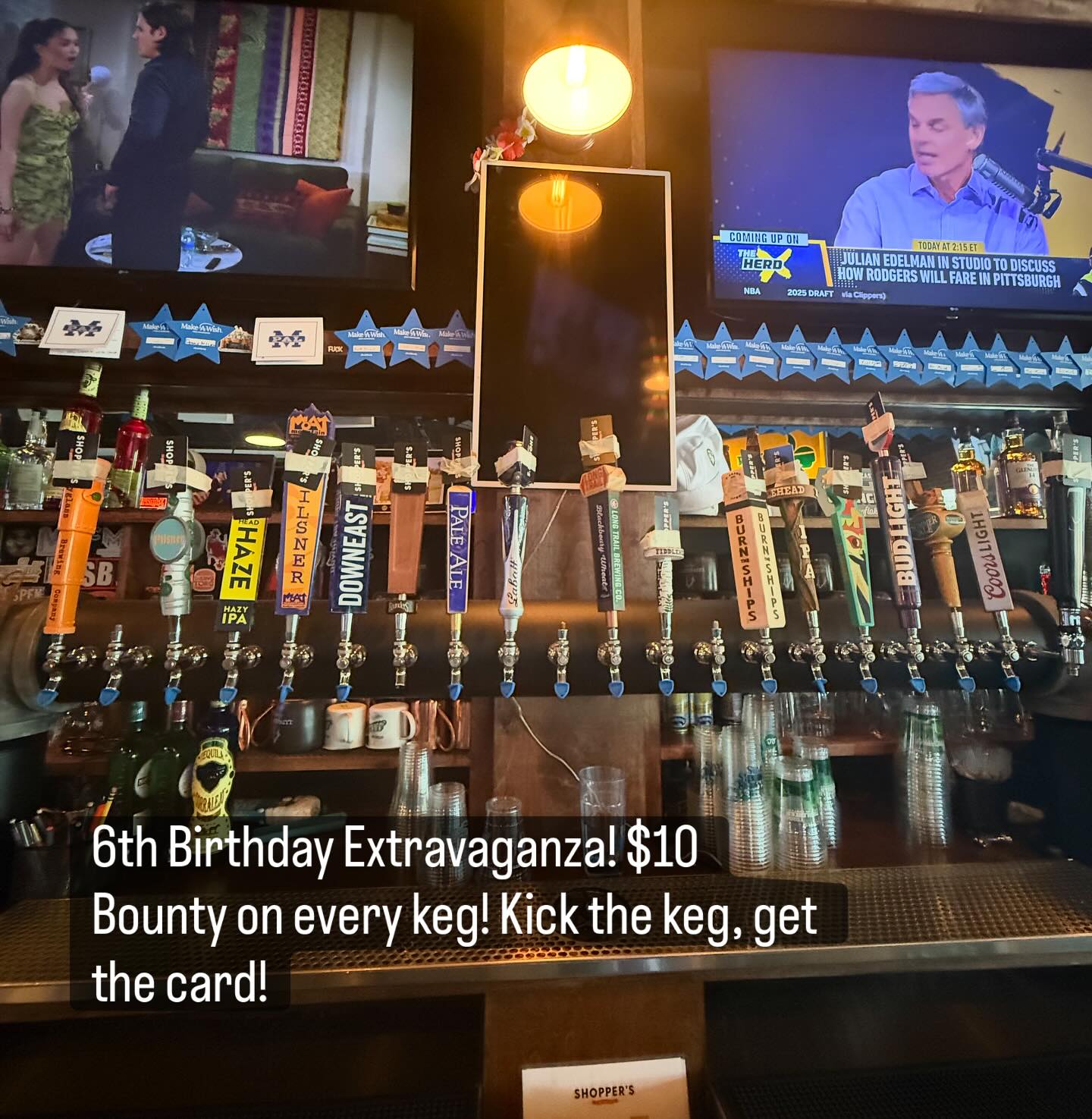 | Shoppers Pub and Eatery HOLY GUACAMOLE 6 YEARS FEELS LIKE 15 Thank you all so much for including us in your weekly ventures As some of you may know we close for the week of the fourth as a birthday present to ourselves BUT WE GOT A PRESENT FOR YOU KICK A KEG AND GET THE GIFT CARD ATTACHED