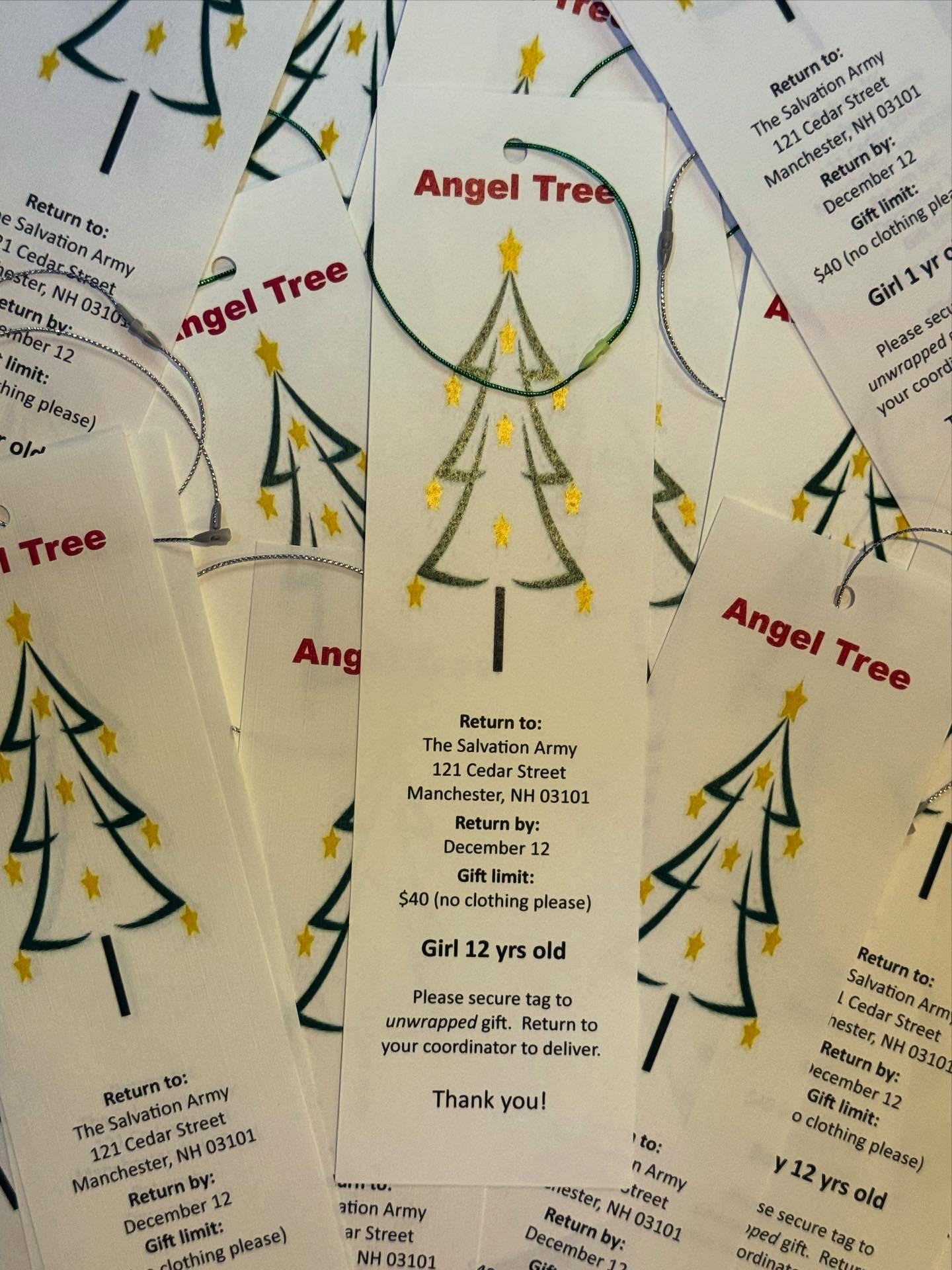 THE TRADITION CONTINUES Every year we participate in the Salvation Armys Angel Tree event We are looking for donations of a present for a boy or girl ranging from 1 12 years old If we can give at least one child a smile this holiday season it makes it all worth it